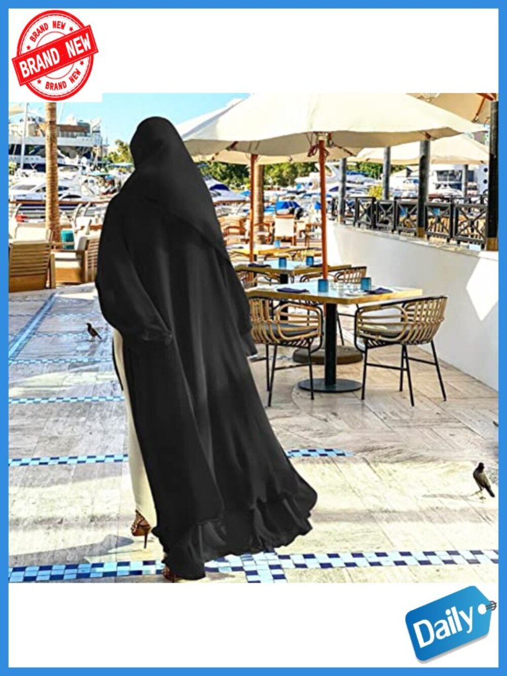 Solid Loose Fit Maxi Length Muslim Dress Kaftan Robe Open Front Cardigan - Picture 2 of 4